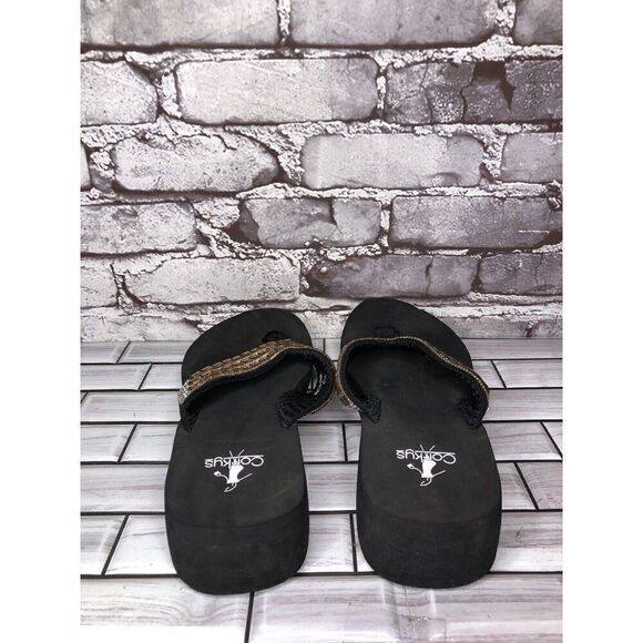 Corky’s Gold Crystal Rhinestone Thong Foam Wedge Sandals Women’s Sz 11M US/42EU - Picture 4 of 16